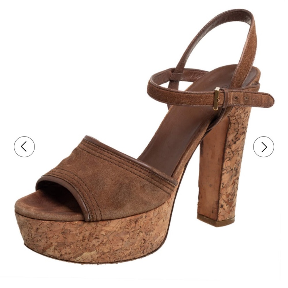 Pair of Gucci 38 cork platform sandals